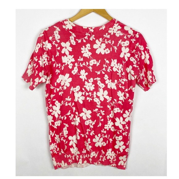 Denim & Co Floral Short Sleeve Pink Cardigan Size XS - Picture 2 of 6